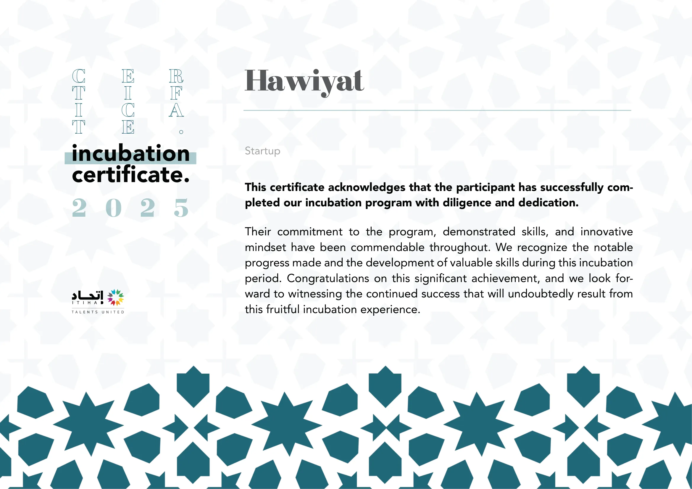 Attestation d'Incubation